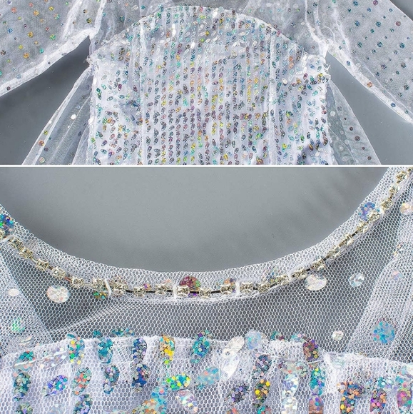Frozen Elsa white sequence material with back long drape - Picture 4 of 5